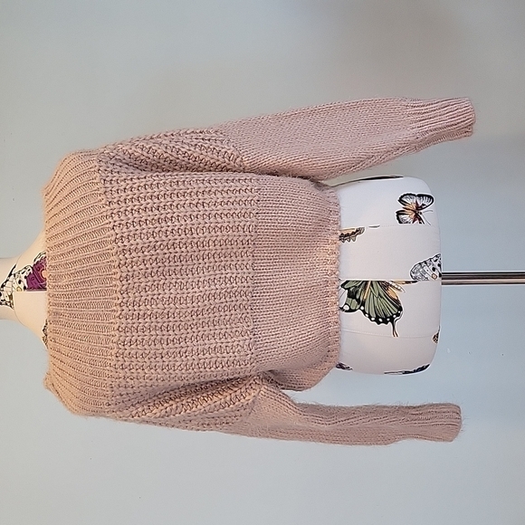SAGE knitted boat neck croptop sweater.  Thick cozy in size S/M - Picture 3 of 7